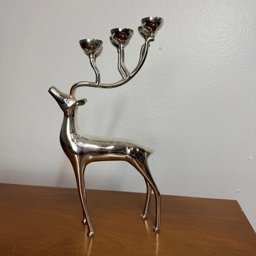 Godinger‎ Reindeer Candelabra Silverplate Christmas Holiday Decor